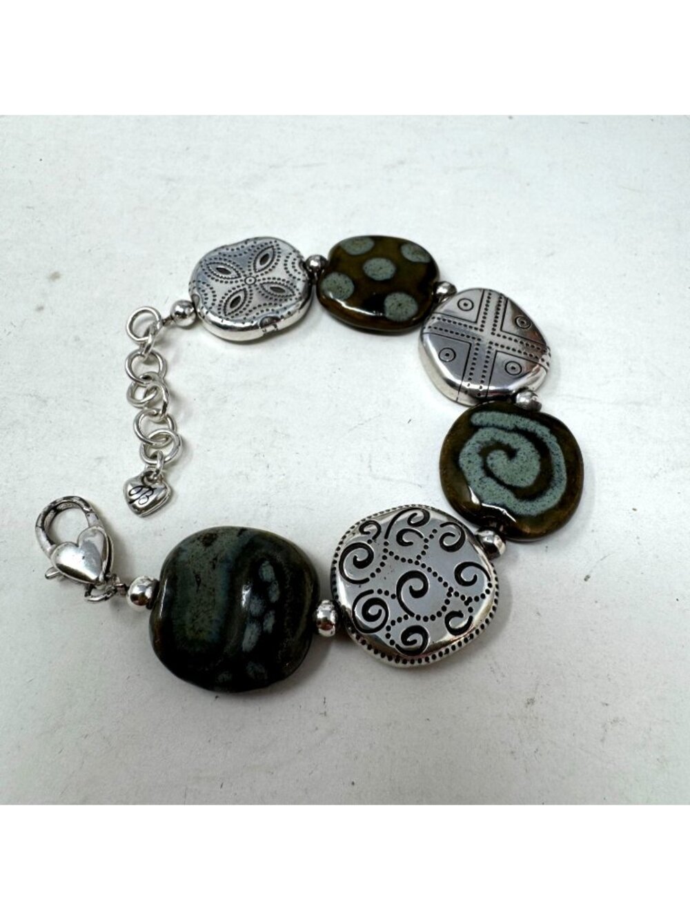 Brighton Kazuri Kenya Silver Tone Beaded Bracelet 7" Porcelain